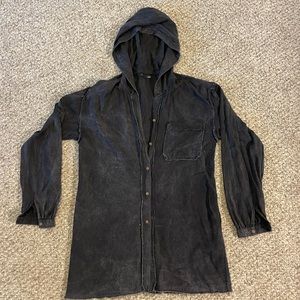 Kaido long sleeve hooded top. Button down. Black wash. Medium. Mini shirt dress